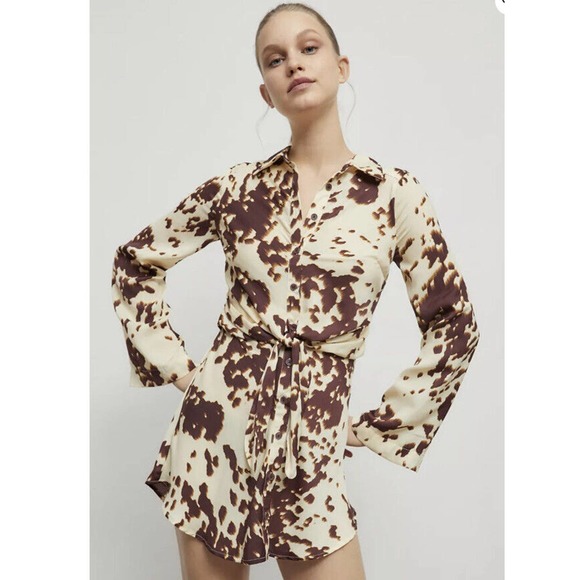 Urban Outfitters Dresses & Skirts - Urban Outfitters Alacisia Tie Front Button Shirt Dress Cow Print Sz L